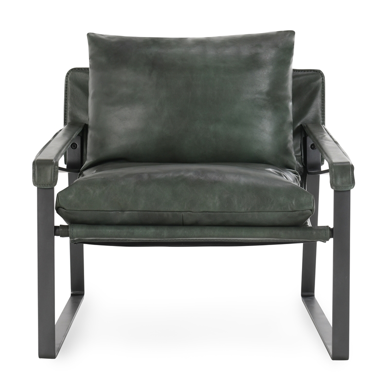 Pemberly Row Forest Green Leather Accent Chair with Iron Frame