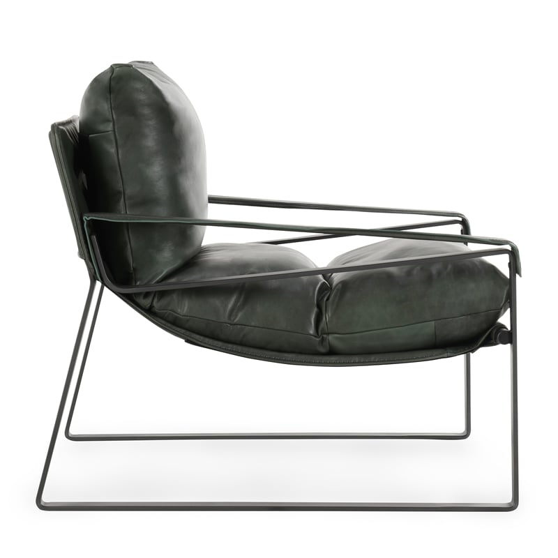 Pemberly Row Forest Green Leather Accent Chair with Iron Frame