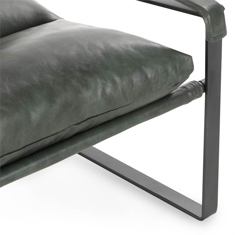 Pemberly Row Forest Green Leather Accent Chair with Iron Frame