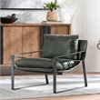 Pemberly Row Forest Green Leather Accent Chair with Iron Frame