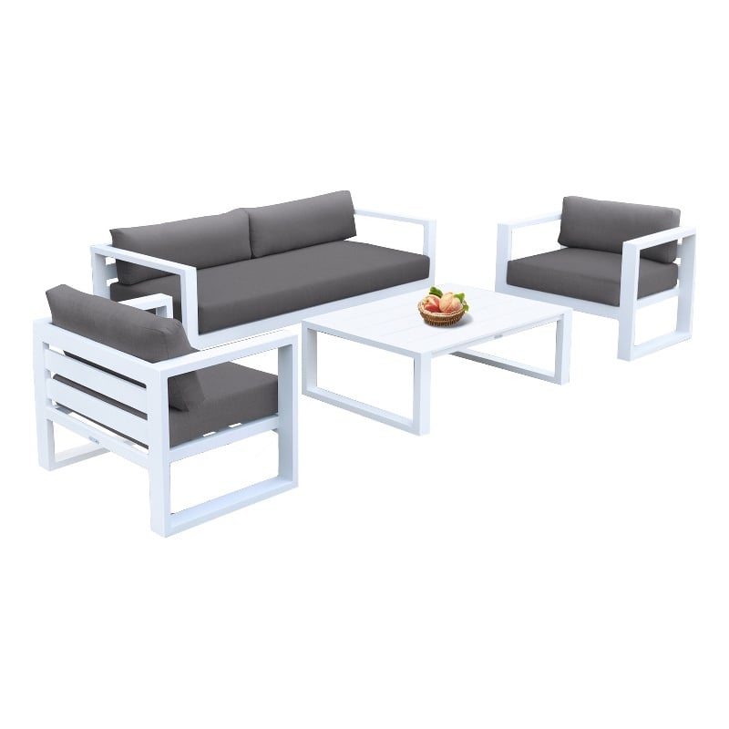 Pemberly Row 4-Piece Modern Aluminum Outdoor Set in White/Gray