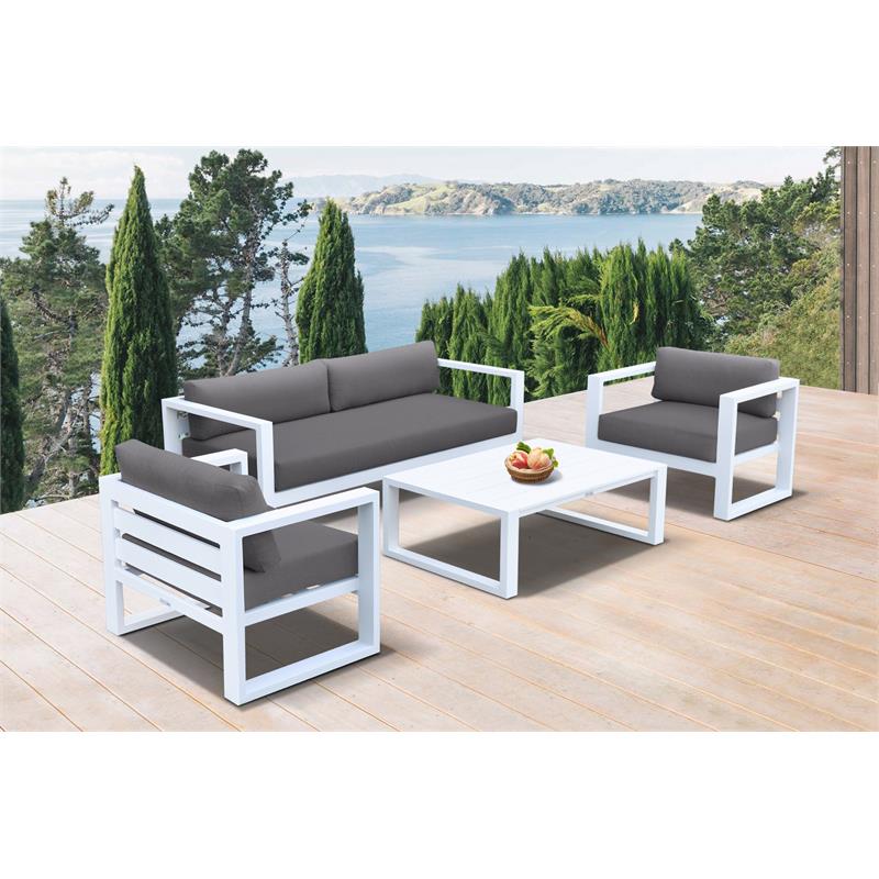Pemberly Row 4-Piece Modern Aluminum Outdoor Set in White/Gray