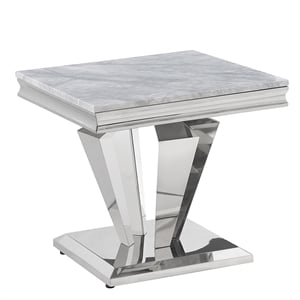 Pemberly Row Modern Crownie Silver Square Faux Marble End Table