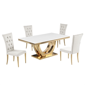 Pemberly Row Modern Beige/Gold Faux Marble Dining Set (5-Piece)
