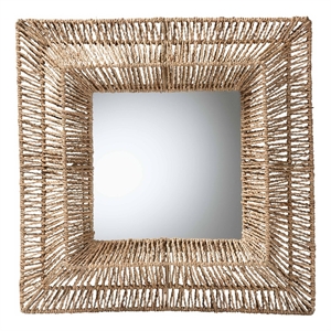 Pemberly Row Metal & Seagrass Accent Wall Mirror in Natural Brown