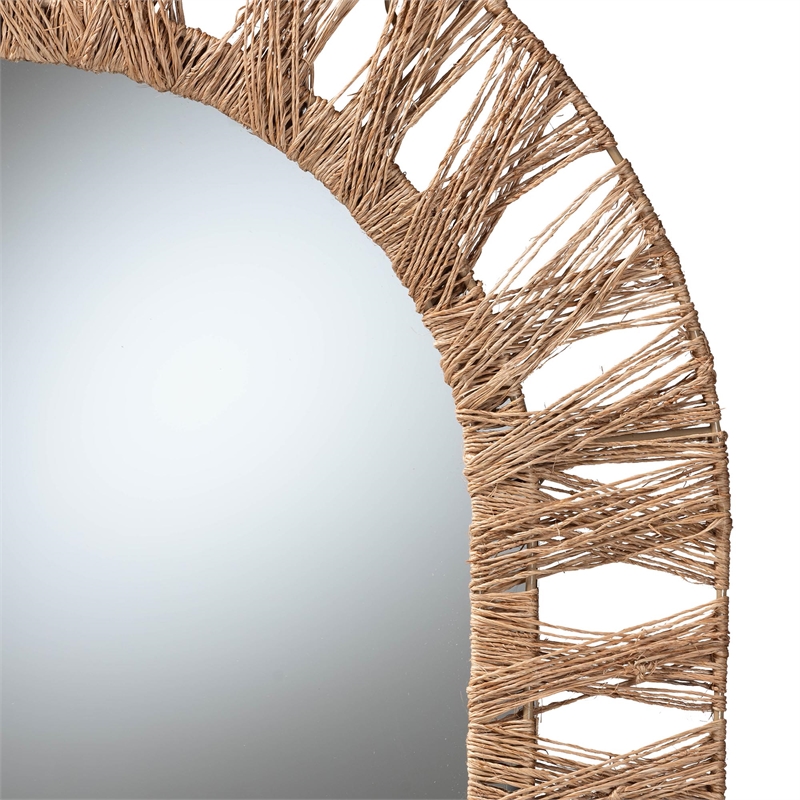 Pemberly Row Metal & Seagrass Accent Wall Mirror in Natural Brown