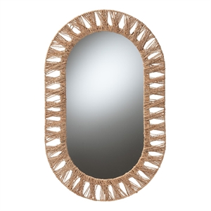 Pemberly Row Metal & Seagrass Accent Wall Mirror in Natural Brown