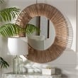 Pemberly Row Metal & Seagrass Accent Wall Mirror in Natural Brown