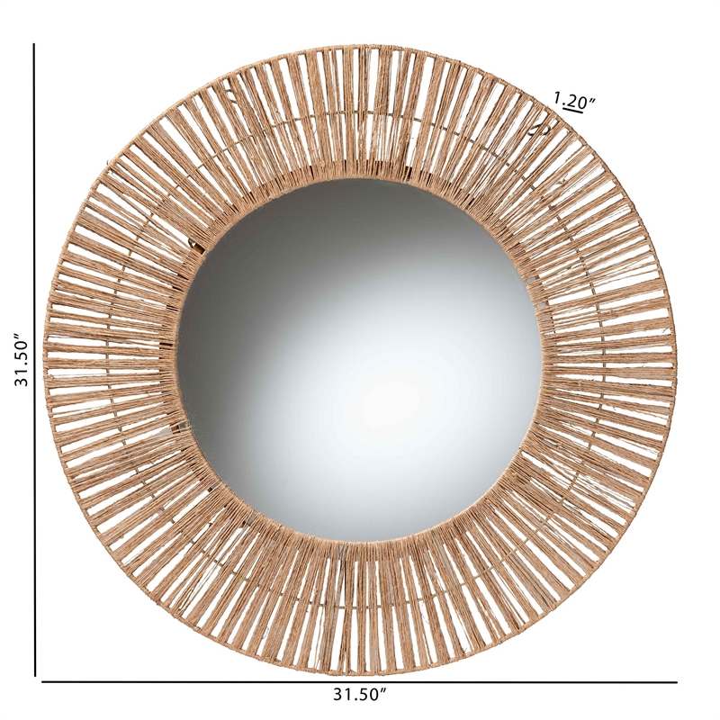 Pemberly Row Metal & Seagrass Accent Wall Mirror in Natural Brown