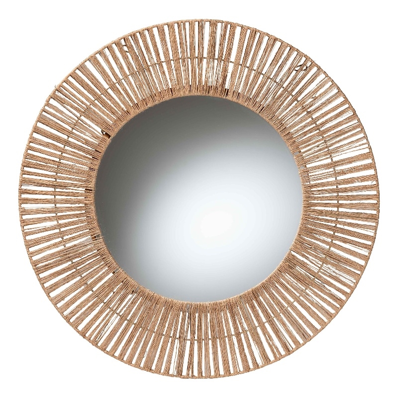 Pemberly Row Metal & Seagrass Accent Wall Mirror in Natural Brown