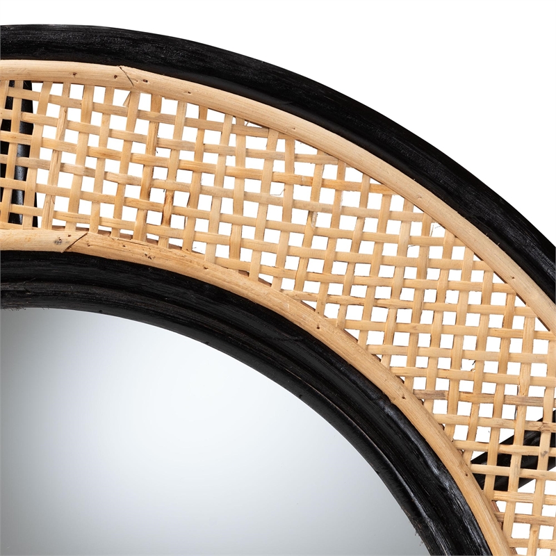 Pemberly Row Rattan Accent Wall Mirror in Black and Natural Brown
