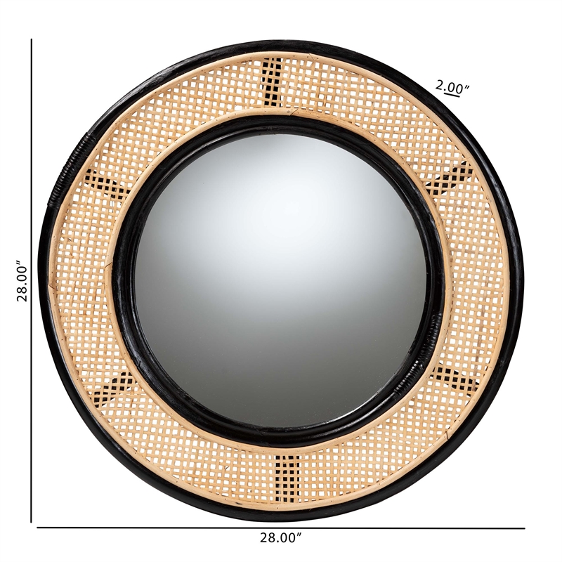 Pemberly Row Rattan Accent Wall Mirror in Black and Natural Brown