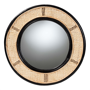 Pemberly Row Rattan Accent Wall Mirror in Black and Natural Brown