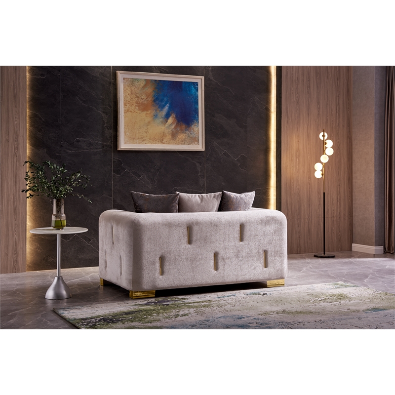 Pemberly Row Thick Velvet Fabric Loveseat Made With Wood in Beige