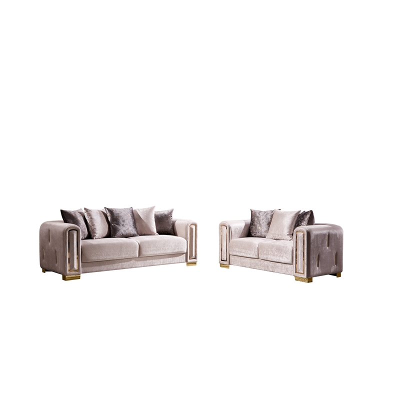 Pemberly Row Thick Velvet Fabric Loveseat Made With Wood in Beige