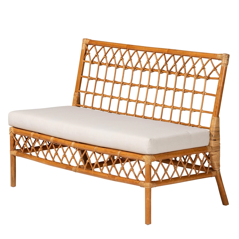 Pemberly Row Modern Bohemian Honey Rattan 4-Piece Dining Nook Set