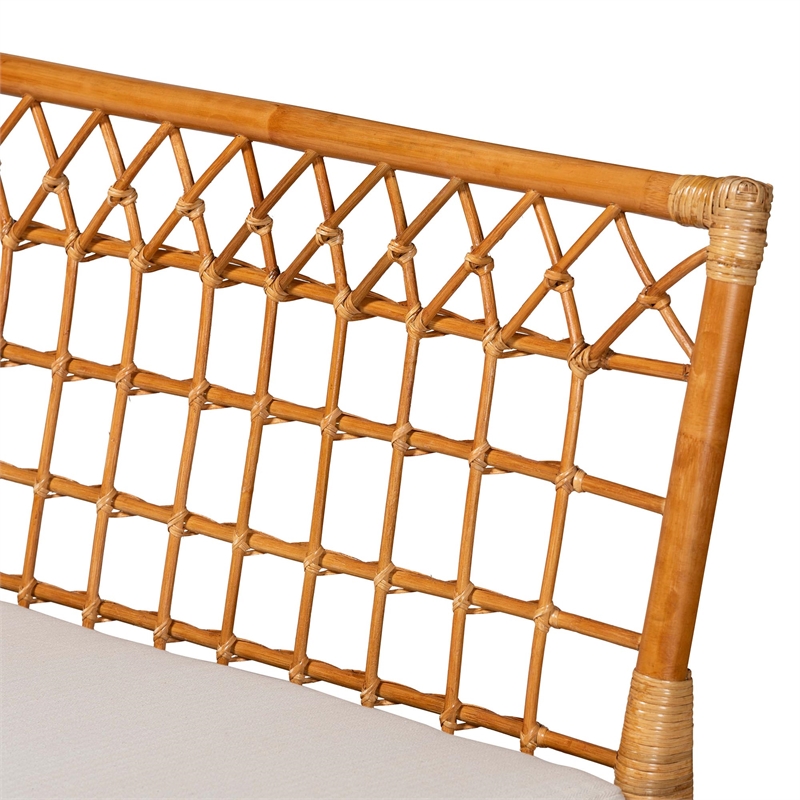 Pemberly Row Modern Bohemian Honey Rattan 4-Piece Dining Nook Set
