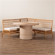 Pemberly Row Modern Bohemian Honey Rattan 4-Piece Dining Nook Set