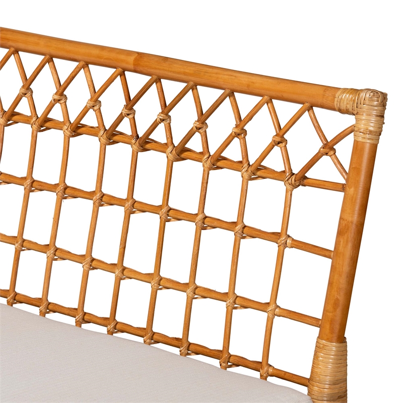 Pemberly Row Modern Bohemian Honey Rattan 4-Piece Dining Nook Set