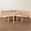 Pemberly Row Modern Bohemian Honey Rattan 4-Piece Dining Nook Set
