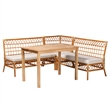 Pemberly Row Modern Bohemian Honey Rattan 4-Piece Dining Nook Set