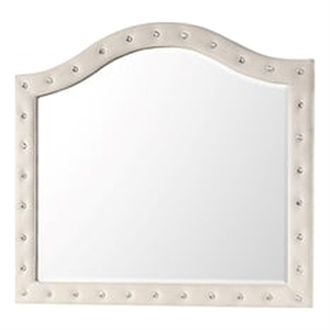 Pemberly Row Crystal Tufted Modern Mirror made with Wood in Cream