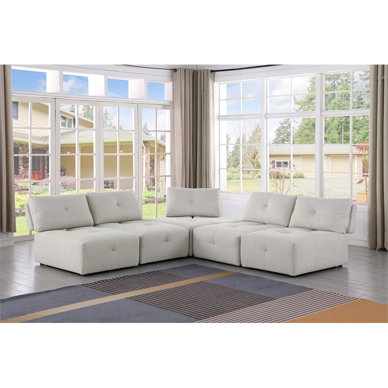 Pemberly Row Linen Fabric Upholstered Armless Chair in Beige