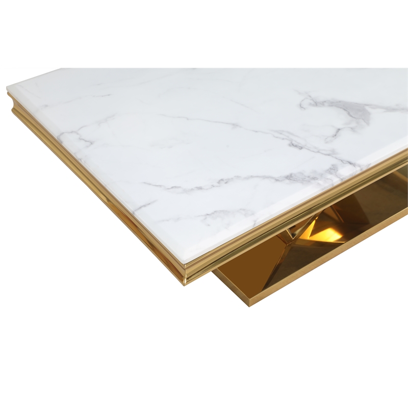 Pemberly Row Modern / Contemporay Gold Square Faux Marble End Table