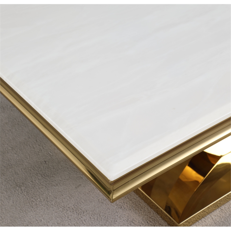 Pemberly Row Modern / Contemporay Gold Square Faux Marble End Table