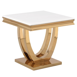 Pemberly Row Modern / Contemporay Gold Square Faux Marble End Table