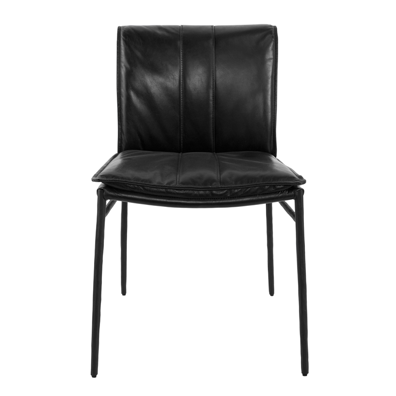 Pemberly Row Jet Black Premium Leather Dining Chair Set of 2
