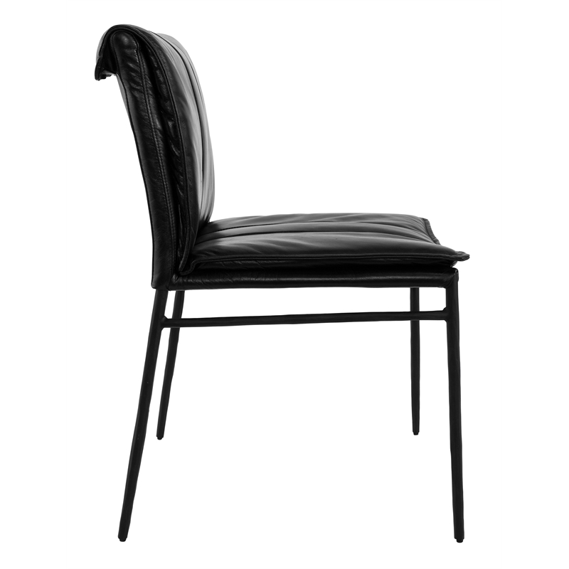 Pemberly Row Jet Black Premium Leather Dining Chair Set of 2