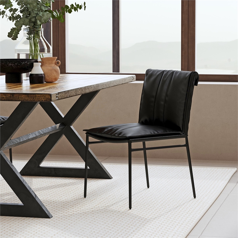 Pemberly Row Jet Black Premium Leather Dining Chair Set of 2