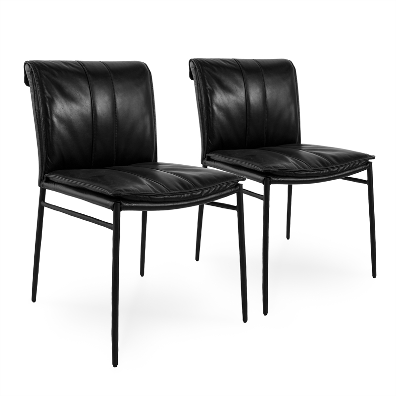 Pemberly Row Jet Black Premium Leather Dining Chair Set of 2