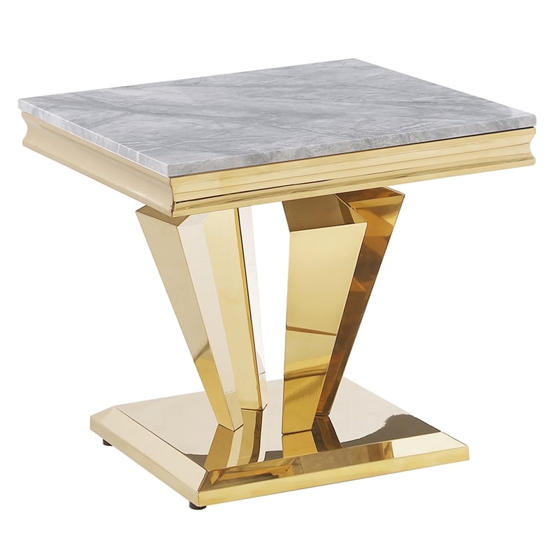 Pemberly Row Modern Crownie Gold Square Faux Marble End Table