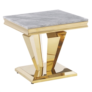 Pemberly Row Modern Crownie Gold Square Faux Marble End Table