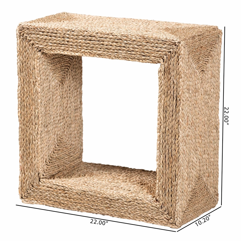 Pemberly Row 1-Shelf Seagrass & Wood End Table in Natural Brown