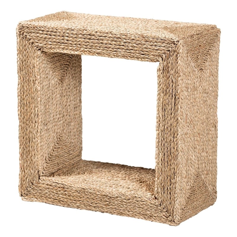 Pemberly Row 1-Shelf Seagrass & Wood End Table in Natural Brown