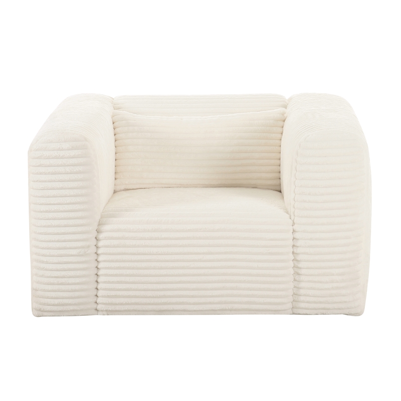 Pemberly Row Fluffy Oversized Corduroy Fabric Armchair in Cream