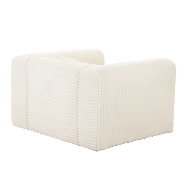 Pemberly Row Fluffy Oversized Corduroy Fabric Armchair in Cream