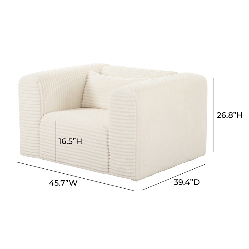 Pemberly Row Fluffy Oversized Corduroy Fabric Armchair in Cream