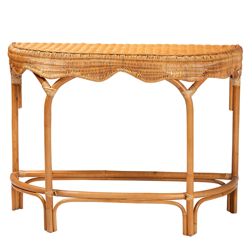 Pemberly Row Modern Bohemian Natural Brown Rattan Console Table