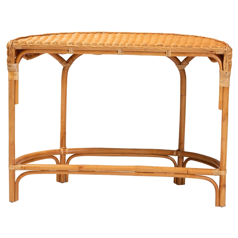 Pemberly Row Modern Bohemian Natural Brown Rattan Console Table