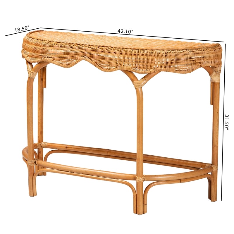 Pemberly Row Modern Bohemian Natural Brown Rattan Console Table