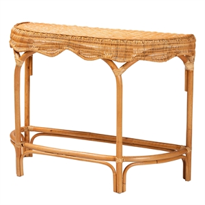 Pemberly Row Modern Bohemian Natural Brown Rattan Console Table