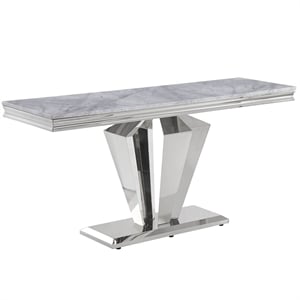 Pemberly Row Crownie Silver Rectangle Faux Marble Console Table