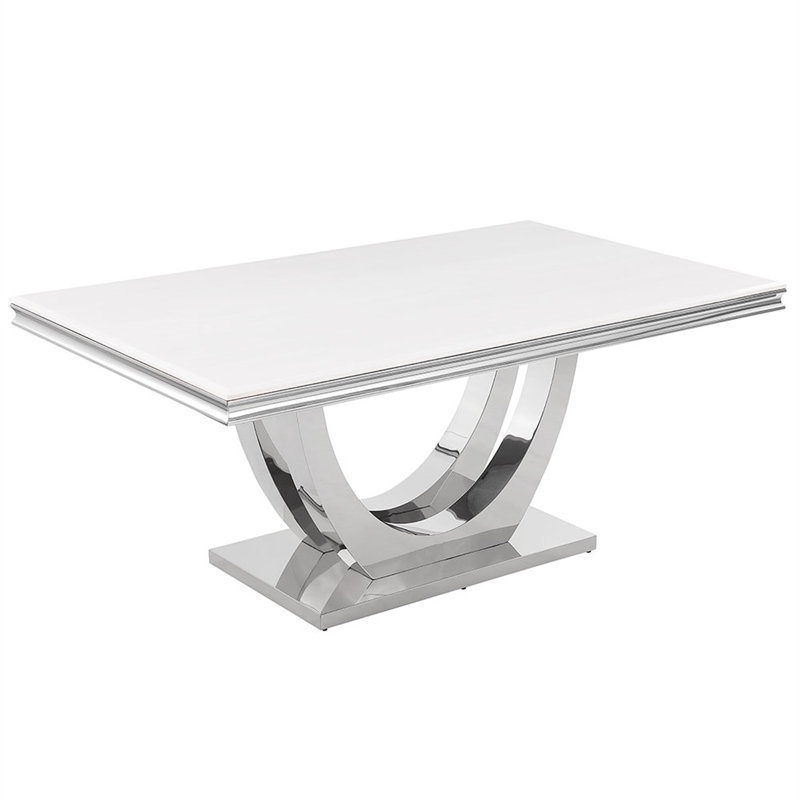 Pemberly Row Silver Faux Marble Pedestal Dining Table (Seats 6)