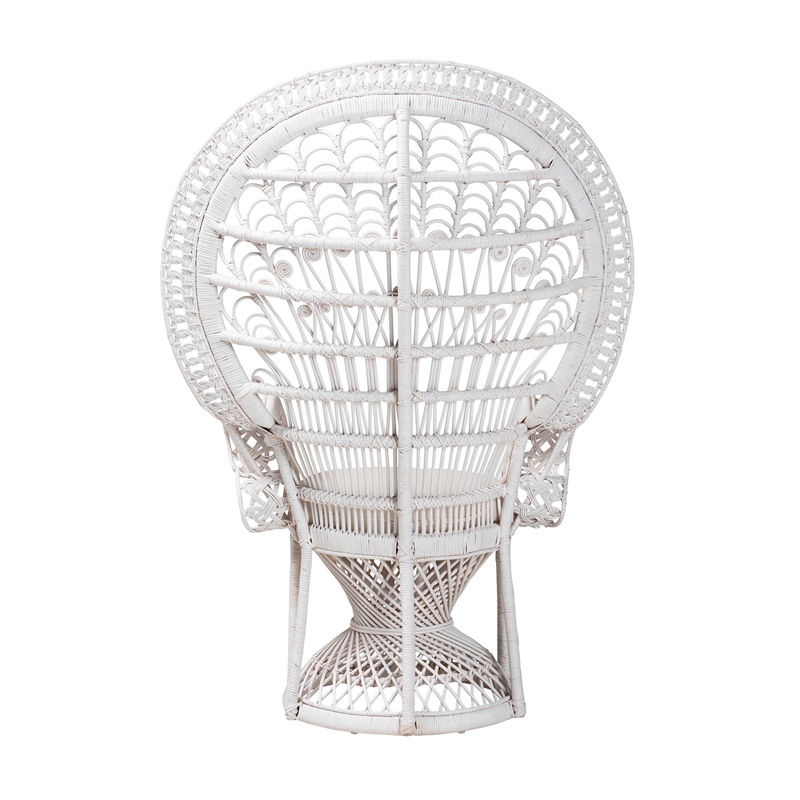 Pemberly Row Modern Bohemian White Natural Rattan Peacock Chair