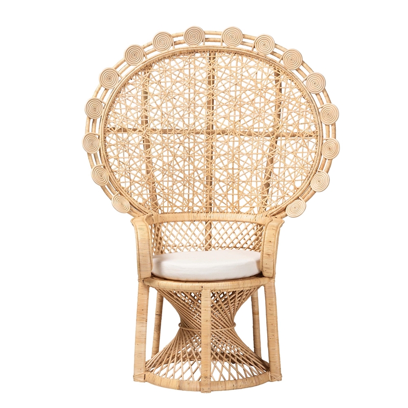 Pemberly Row Modern Bohemian Natural Brown Rattan Peacock Chair