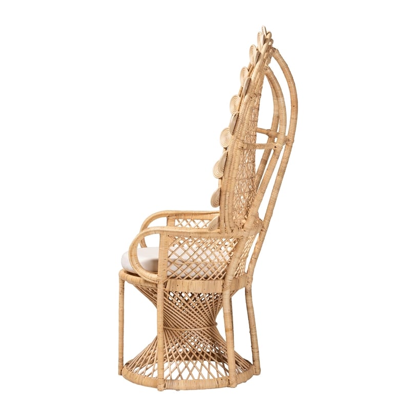 Pemberly Row Modern Bohemian Natural Brown Rattan Peacock Chair